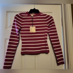 Happily Grey Chic Striped Long Sleeve Top - Magenta and White